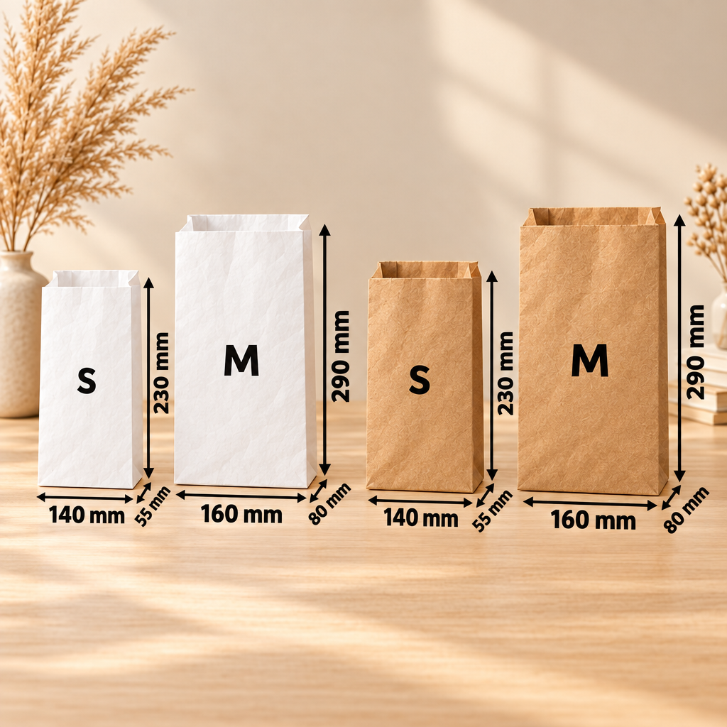 4 kraft bags with large dimension labels