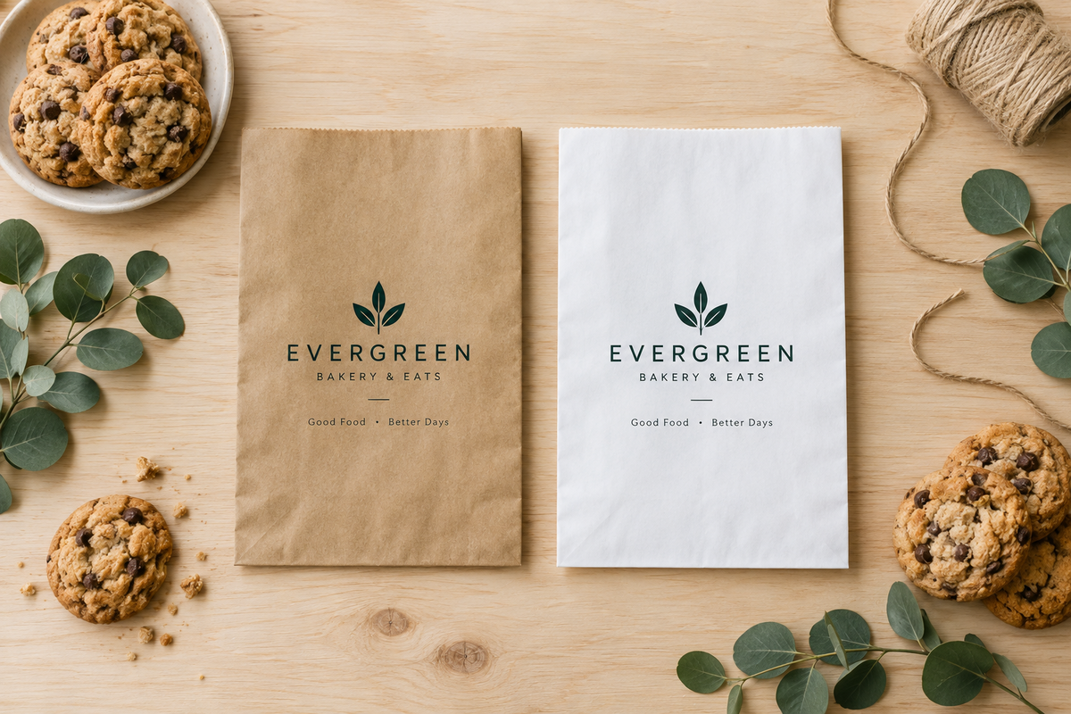 Kraft Paper Bags Without Handles – White & Brown, 2 Sizes, Custom Logo Print, Pack of 25–300
